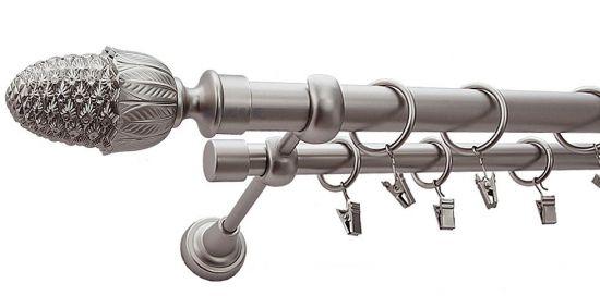 Karnisz ŻOŁĄDŹ Satyna Nikiel, Podw&oacute;jny 25 +19 rura gładka