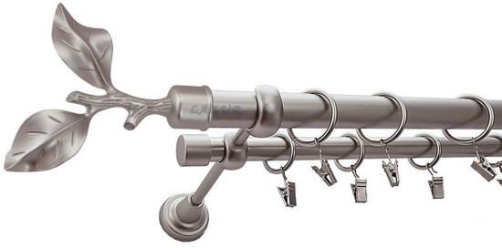 Karnisz LIŚĆ R&Oacute;ŻY Satyna Nikiel, Podw&oacute;jny 25 +19 rura gładka