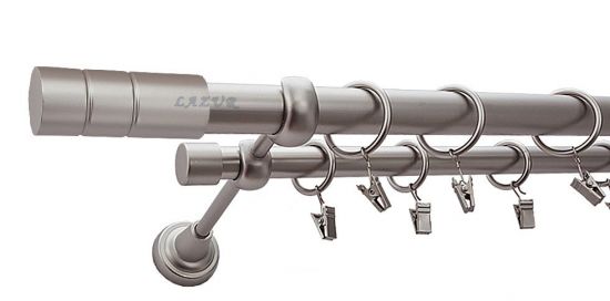 Karnisz CYLINDER Satyna Nikiel, Podw&oacute;jny 25 +19 rura gładka