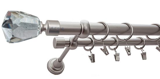 Karnisz TRAVO Satyna Nikiel, Podw&oacute;jny 25 +19 rura gładka