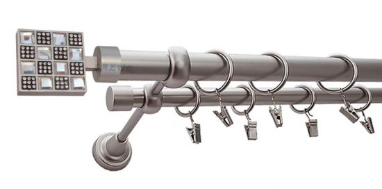 Karnisz HELIOS Satyna Nikiel, Podw&oacute;jny 25 +19 rura gładka