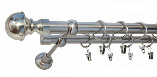 Karnisz BOSTON Stal Nierdzewna, Podw&oacute;jny 25 +19 rura gładka