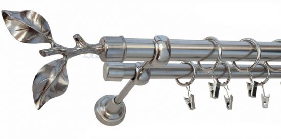 Karnisz LIŚĆ R&Oacute;ŻY Stal Nierdzewna, Podw&oacute;jny 25 +19 rura gładka