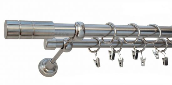 Karnisz CYLINDER Stal Nierdzewna, Podw&oacute;jny 25 +19 rura gładka