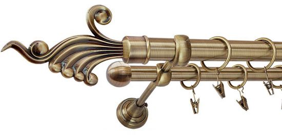 Karnisz FANTAZJA Antyk Mosiądz, Podw&oacute;jny 25 +16 rura gładka