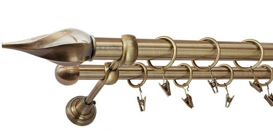 Karnisz TWISTER Antyk Mosiądz, Podw&oacute;jny 25 +16 rura gładka