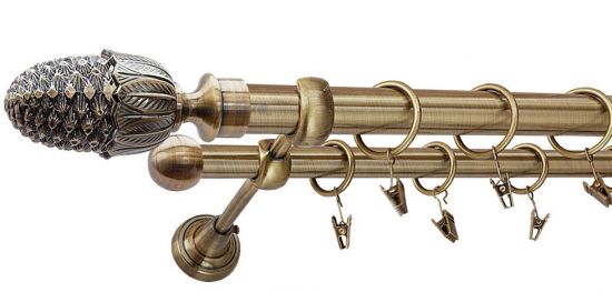 Karnisz ŻOŁĄDŹ Antyk Mosiądz, Podw&oacute;jny 25 +16 rura gładka