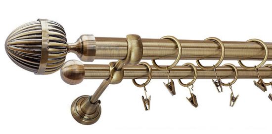 Karnisz ODEON Antyk Mosiądz, Podw&oacute;jny 25 +16 rura gładka