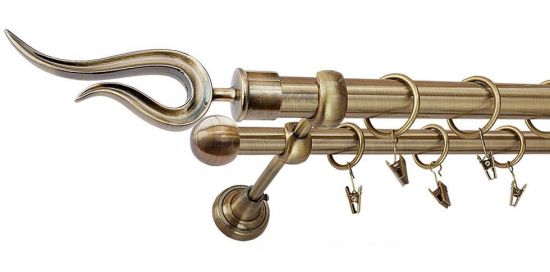 Karnisz VIOLO Antyk Mosiądz, Podw&oacute;jny 25 +16 rura gładka