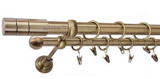 Karnisz CYLINDER Antyk Mosiądz, Podw&oacute;jny 25 +16 rura gładka