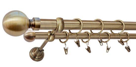 Karnisz KULA MAX Antyk Mosiądz, Podw&oacute;jny 25 +16 rura gładka