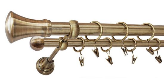 Karnisz MONACO Antyk Mosiądz, Podw&oacute;jny 25 +16 rura gładka