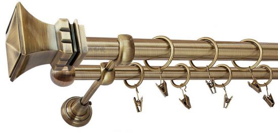 Karnisz VERONA Antyk Mosiądz, Podw&oacute;jny 25 +16 rura gładka