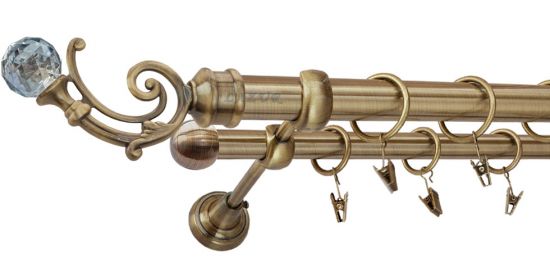 Karnisz AZURRO Antyk Mosiądz, Podw&oacute;jny 25 +16 rura gładka