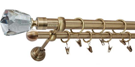 Karnisz TRAVO Antyk Mosiądz, Podw&oacute;jny 25 +16 rura gładka