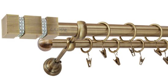 Karnisz FOSSI Antyk Mosiądz, Podw&oacute;jny 25 +16 rura gładka