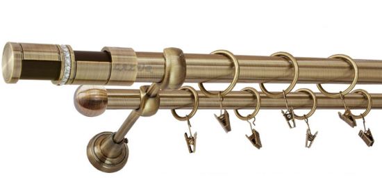 Karnisz DANTE Antyk Mosiądz, Podw&oacute;jny 25 +16 rura gładka