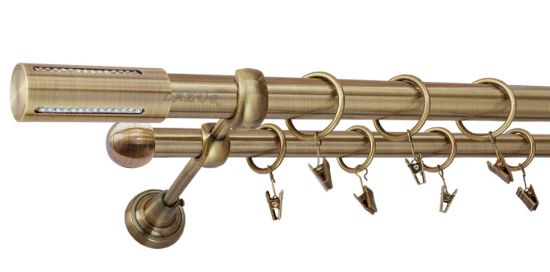 Karnisz LANSO Antyk Mosiądz, Podw&oacute;jny 25 +16 rura gładka