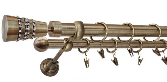 Karnisz ZEUS Antyk Mosiądz, Podw&oacute;jny 25 +16 rura gładka