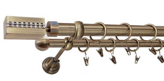 Karnisz ZEFIR Antyk Mosiądz, Podw&oacute;jny 25 +16 rura gładka