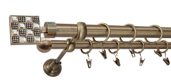 Karnisz HELIOS Antyk Mosiądz, Podw&oacute;jny 25 +16 rura gładka