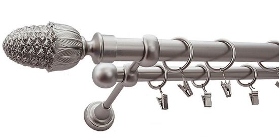 Karnisz ŻOŁĄDŹ Satyna Nikiel, Podw&oacute;jny 25 +16 rura gładka