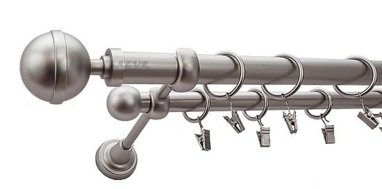 Karnisz KULA LUX Satyna Nikiel, Podw&oacute;jny 25 +16 rura gładka