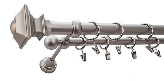 Karnisz VERDI Satyna Nikiel, Podw&oacute;jny 25 +16 rura gładka