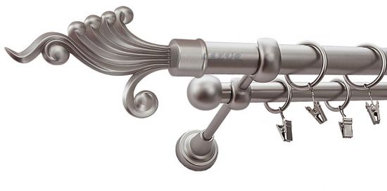 Karnisz FANTAZJA Satyna Nikiel, Podw&oacute;jny 25 +16 rura gładka