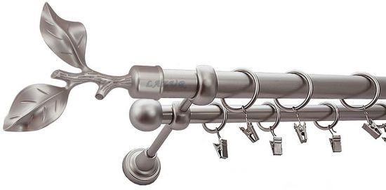 Karnisz LIŚĆ R&Oacute;ŻY Satyna Nikiel, Podw&oacute;jny 25 +16 rura gładka