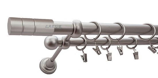 Karnisz CYLINDER Satyna Nikiel, Podw&oacute;jny 25 +16 rura gładka