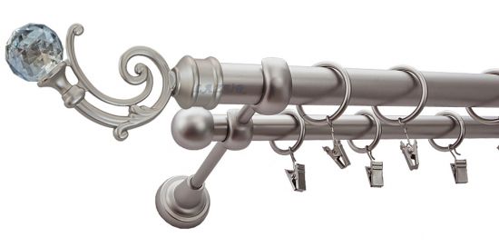 Karnisz AZURRO Satyna Nikiel, Podw&oacute;jny 25 +16 rura gładka