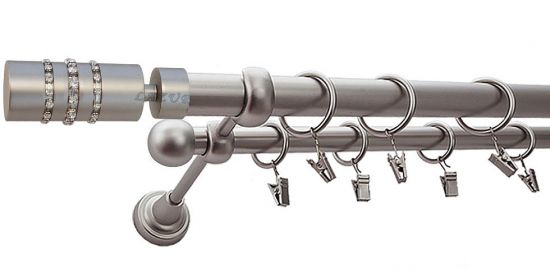 Karnisz POSEJDON Satyna Nikiel, Podw&oacute;jny 25 +16 rura gładka