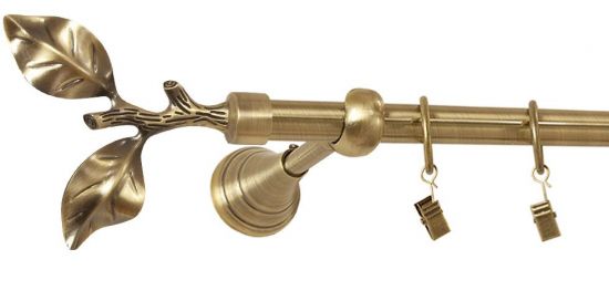 Karnisz LIŚĆ R&Oacute;ŻY Antyk Mosiądz, Poj. 19 wspornik regulowany