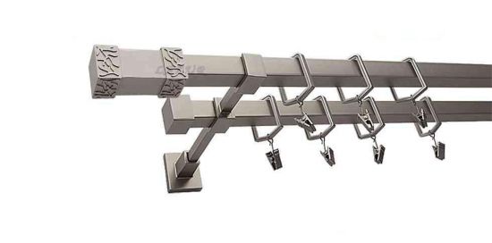 Karnisz VENUS Satyna Nikiel, Podw&oacute;jny 20 + 20 mm KWADRO