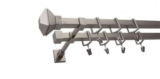 Karnisz MERCURY Satyna Nikiel, Podw&oacute;jny 20 + 20 mm KWADRO