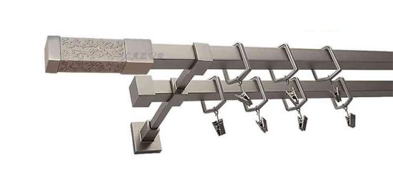 Karnisz URAN Satyna Nikiel, Podw&oacute;jny 20 + 20 mm KWADRO