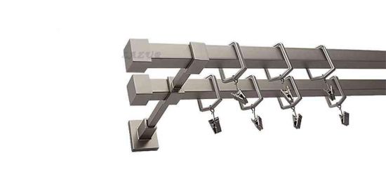 Karnisz SATURN Satyna Nikiel, Podw&oacute;jny 20 + 20 mm KWADRO