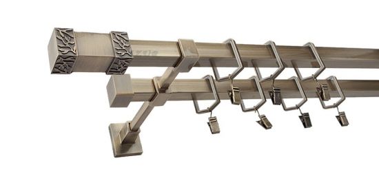 Karnisz VENUS Stare Złoto, Podw&oacute;jny 20 + 20 mm KWADRO