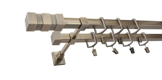 Karnisz NEPTUN Stare Złoto, Podw&oacute;jny 20 + 20 mm KWADRO