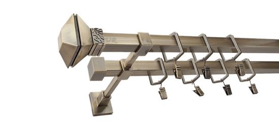 Karnisz MERCURY Stare Złoto, Podw&oacute;jny 20 + 20 mm KWADRO