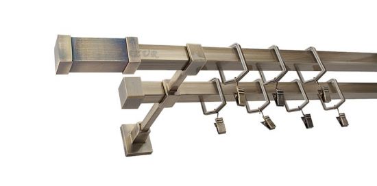 Karnisz KOMETA Stare Złoto, Podw&oacute;jny 20 + 20 mm KWADRO