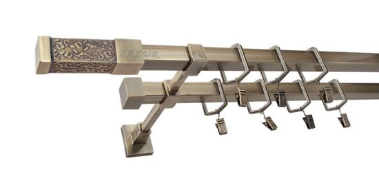 Karnisz URAN Stare Złoto, Podw&oacute;jny 20 + 20 mm KWADRO