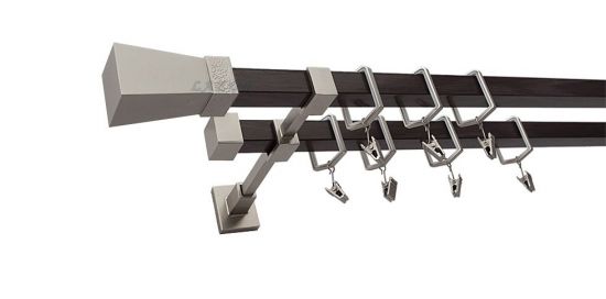 Karnisz MARS Satyna + Wenge, Podw&oacute;jny 20 + 20 mm KWADRO