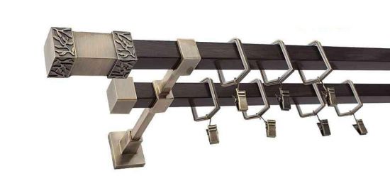 Karnisz VENUS Stare Złoto + Wenge, Podw&oacute;jny 20 + 20 mm KWADRO