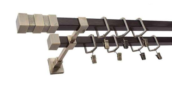 Karnisz NEPTUN Stare Złoto + Wenge, Podw&oacute;jny 20 + 20 mm KWADRO