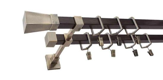 Karnisz MARS Stare Złoto + Wenge, Podw&oacute;jny 20 + 20 mm KWADRO