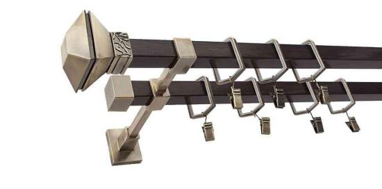 Karnisz MERCURY Stare Złoto + Wenge, Podw&oacute;jny 20 + 20 mm KWADRO