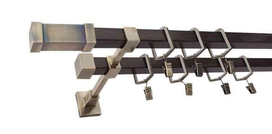 Karnisz KOMETA Stare Złoto + Wenge, Podw&oacute;jny 20 + 20 mm KWADRO