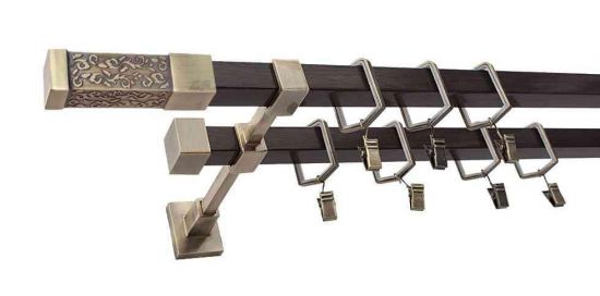 Karnisz URAN Stare Złoto + Wenge, Podw&oacute;jny 20 + 20 mm KWADRO